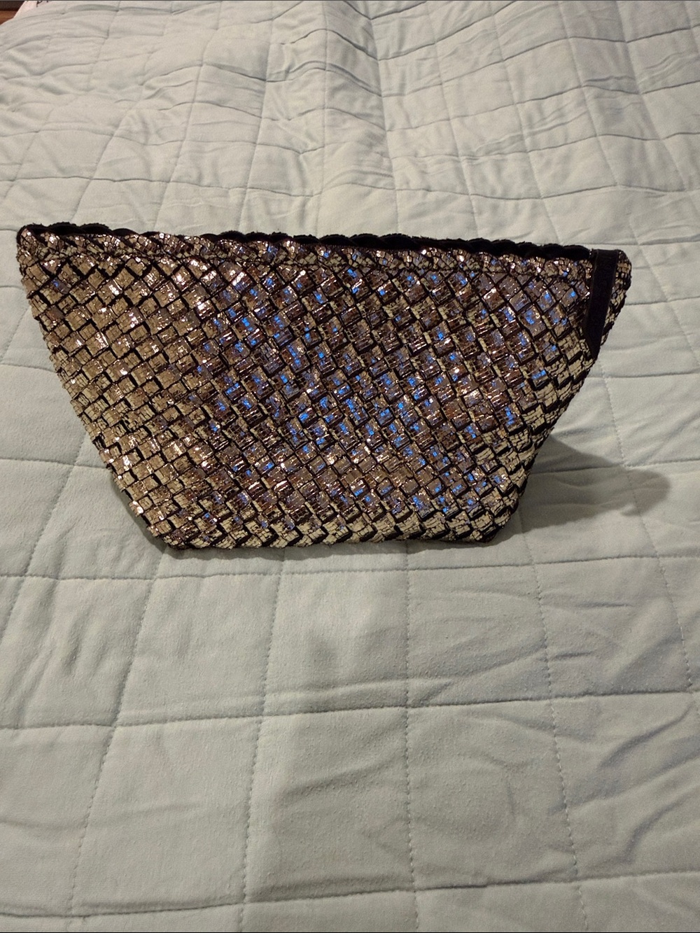 Naghedi Metallic Gold Woven Cosmetic Pouch